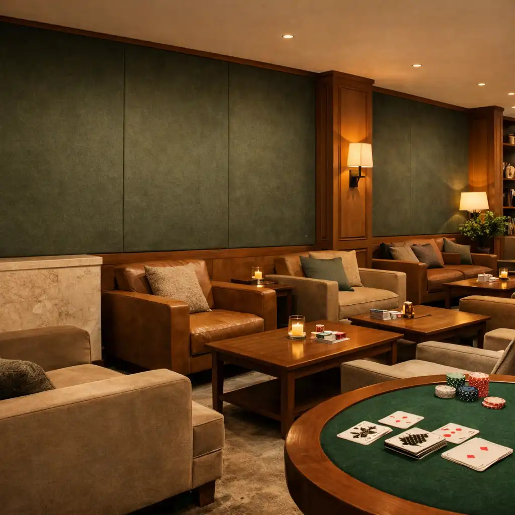 Wide view of the Card Lounge at Card Cabin Townsville with physical poker table details and comfortable seating