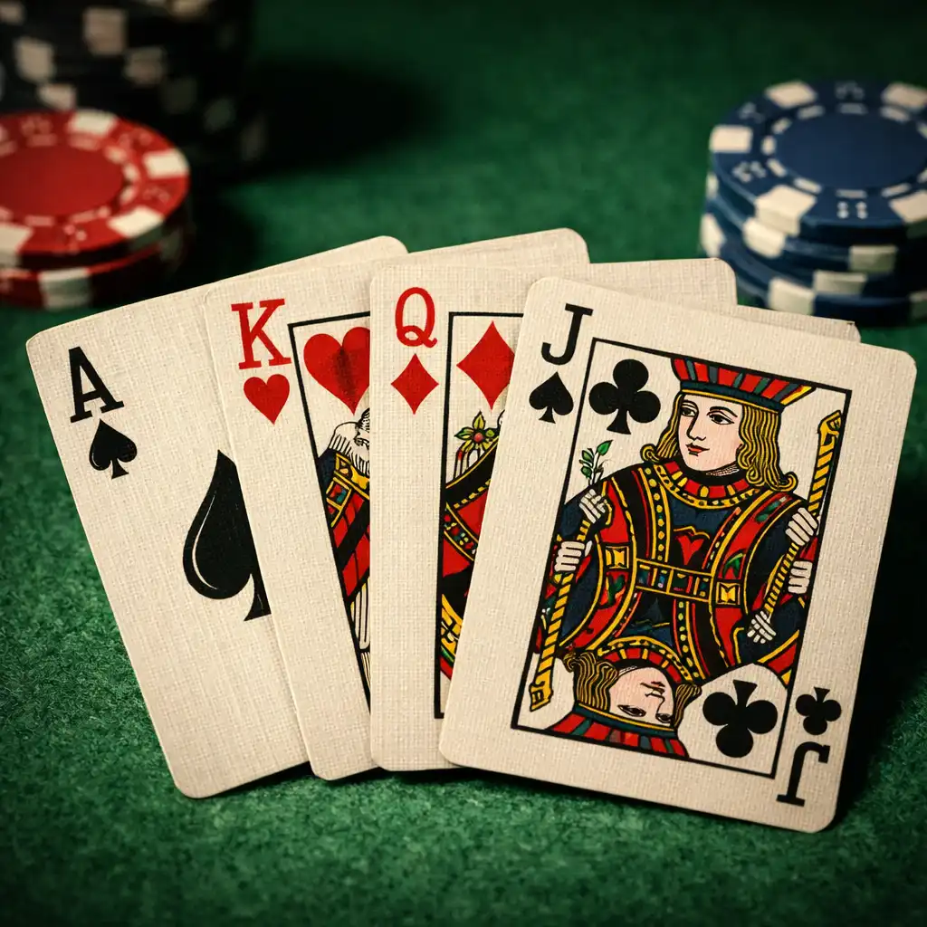 Playing cards fanned out on a green felt poker table at Card Cabin Townsville