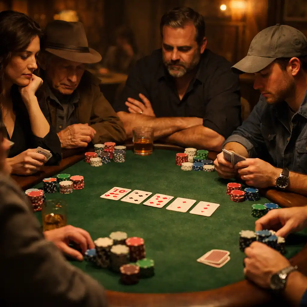Players around a physical poker table during a poker night at Card Cabin Townsville