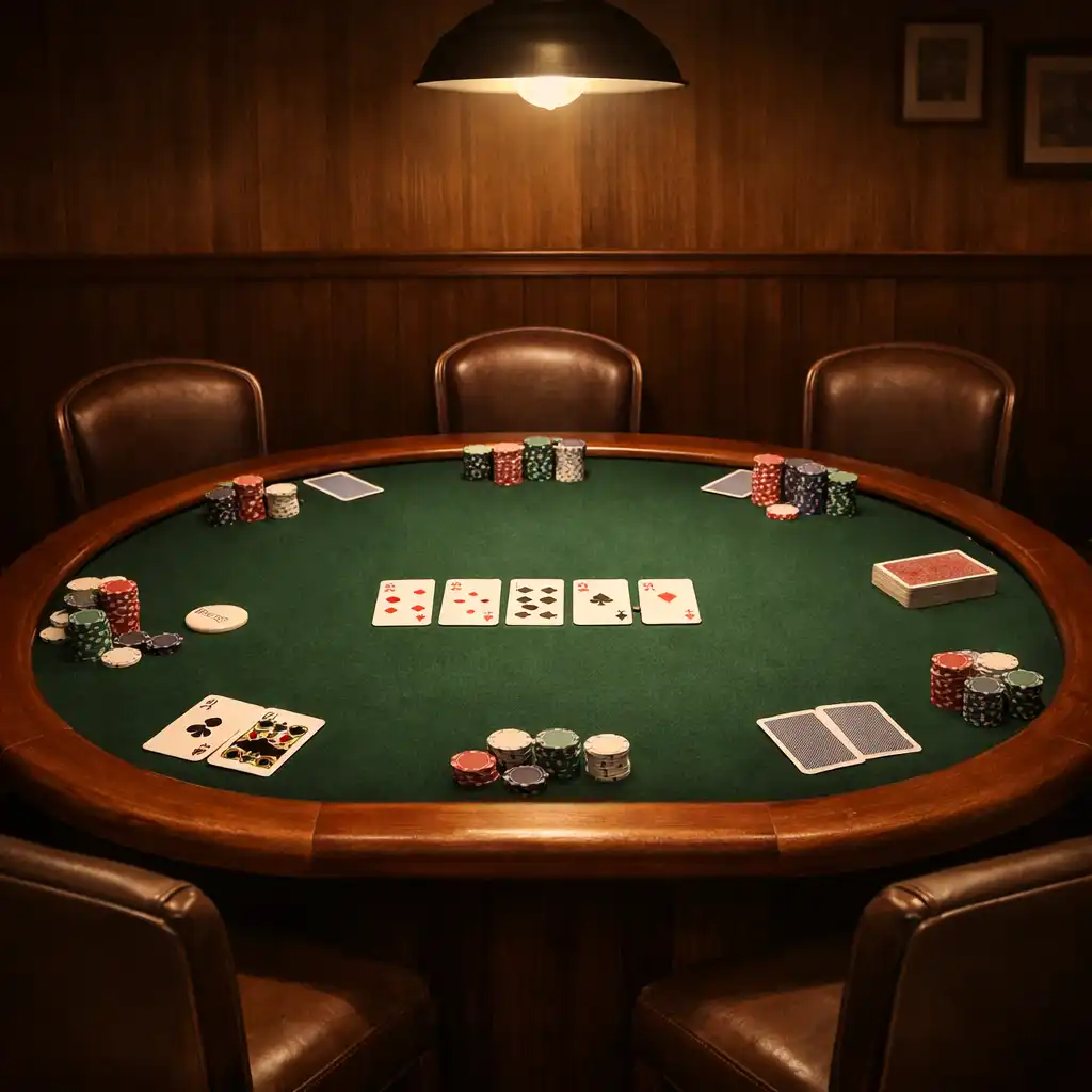 Private poker table set in a smaller intimate room at Card Cabin Townsville with green felt and six chairs